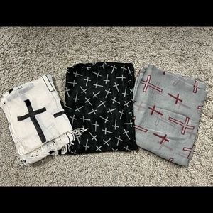 Bundle of 3, Various Brands, Cross Print Design Scarves